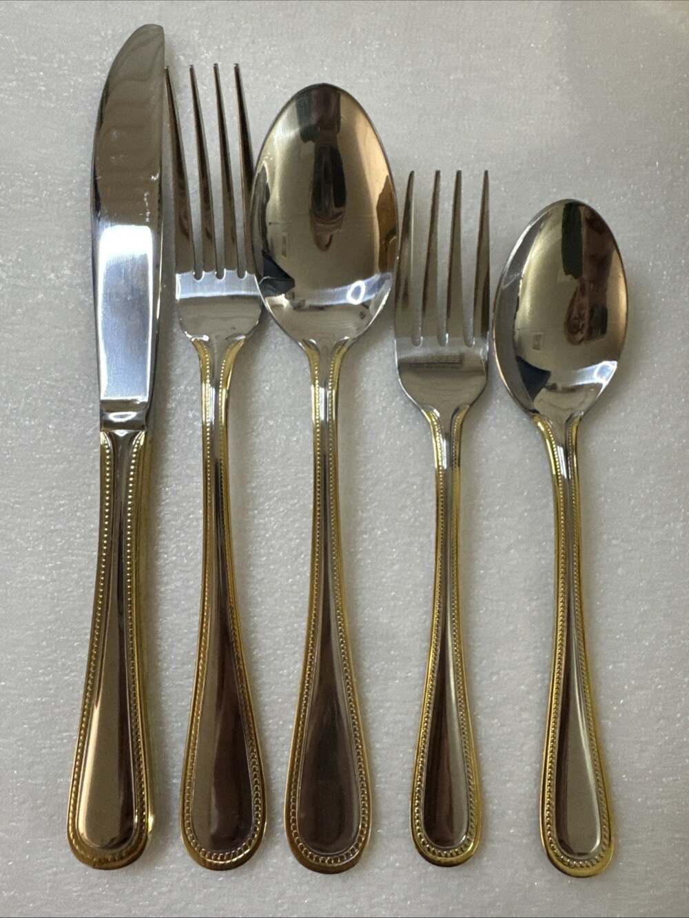International Silver Royal Bead Gold Flatware Set 70 Pc Service For 12 w/ Case